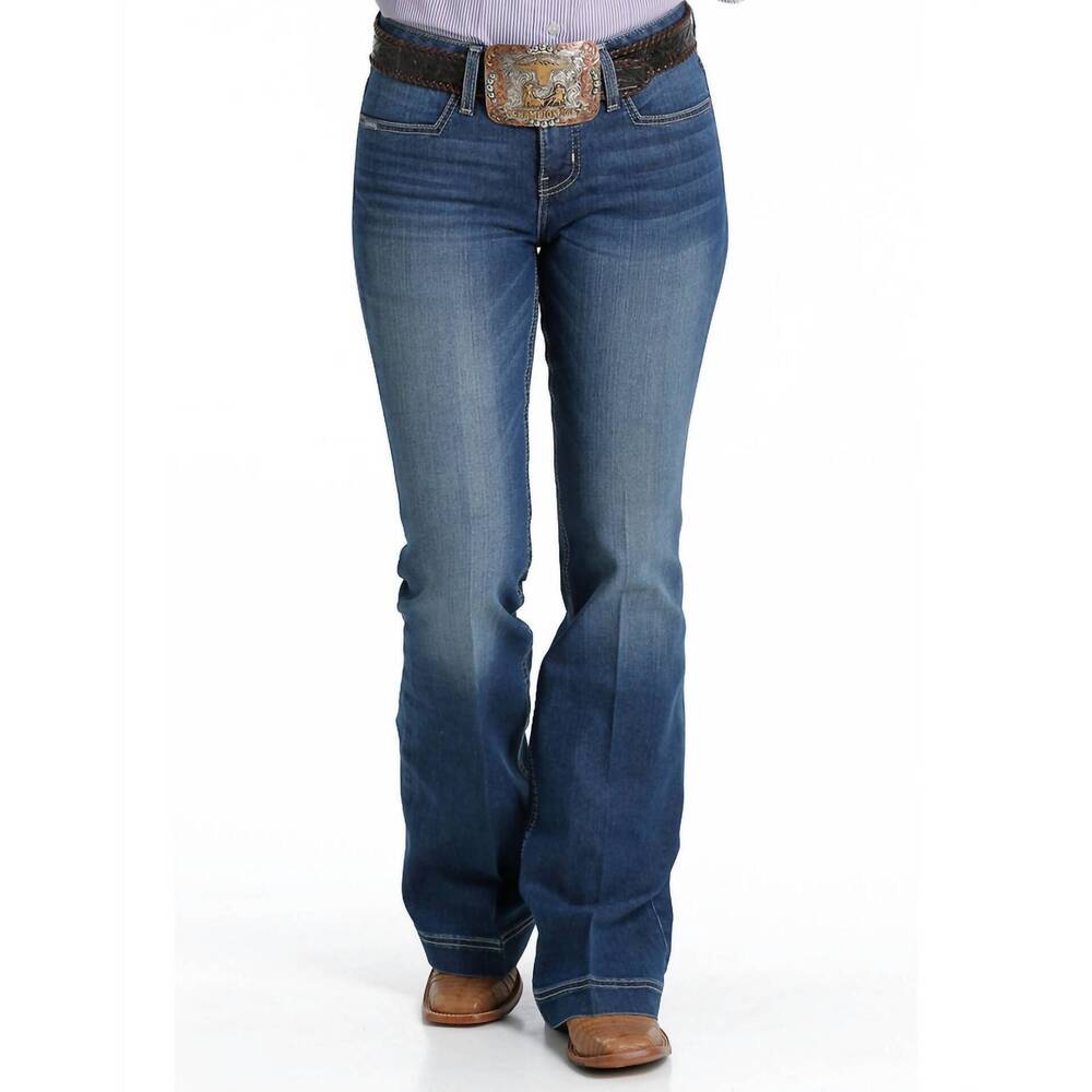 NEW CINCH lynden stretch trouser mid rise slim fit flare leg jeans in blue
